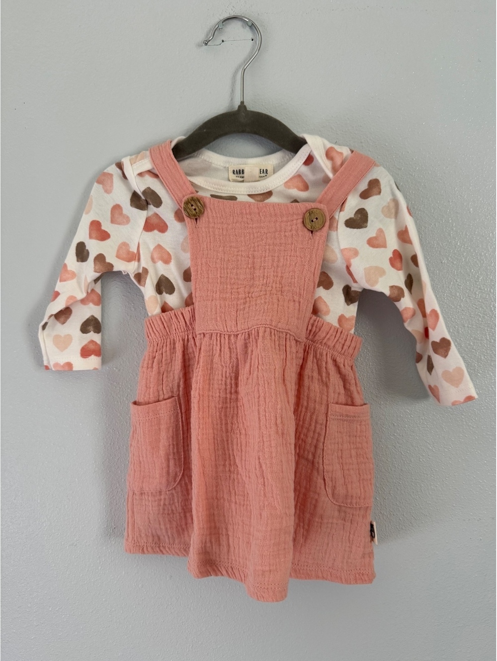 Rabbit Bear pink dress outfit Onesie with Romper Size 12 Months NWOT